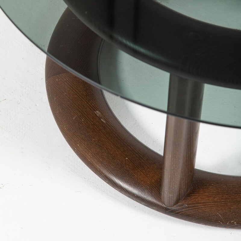 Vintage glass and mahogany coffee table by Burkhard Vogtherr for Rosenthal, 1970