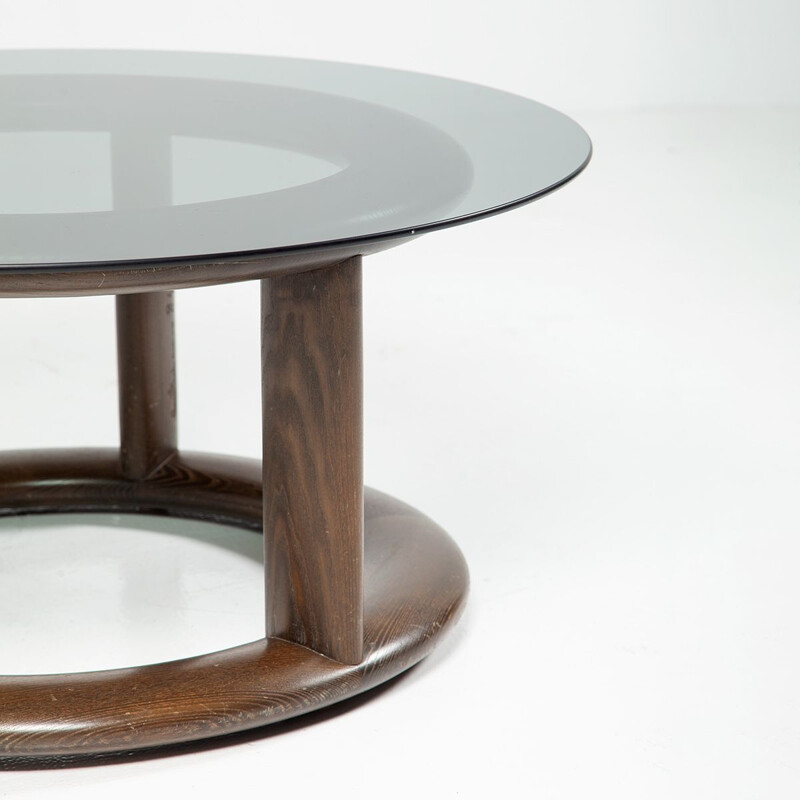 Vintage glass and mahogany coffee table by Burkhard Vogtherr for Rosenthal, 1970