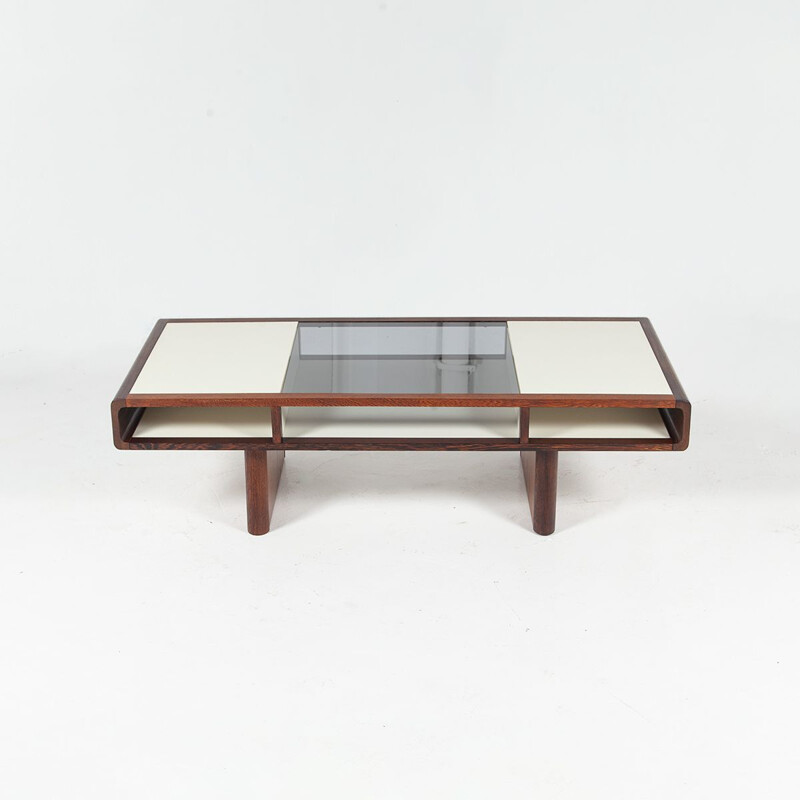 Table basse rectangulaire vintage en formica et wengé avec plateau en verre par 't Spectrum, 1970