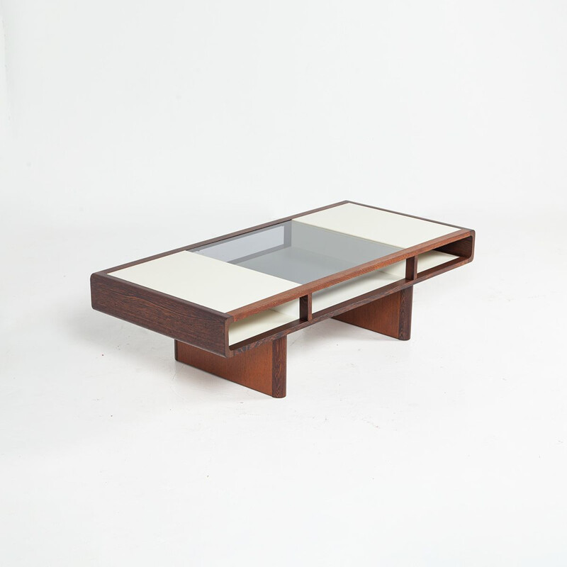 Vintage rectangular coffee table in formica and wengé with glass top by 't Spectrum, 1970s