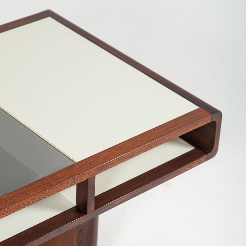 Vintage rectangular coffee table in formica and wengé with glass top by 't Spectrum, 1970s