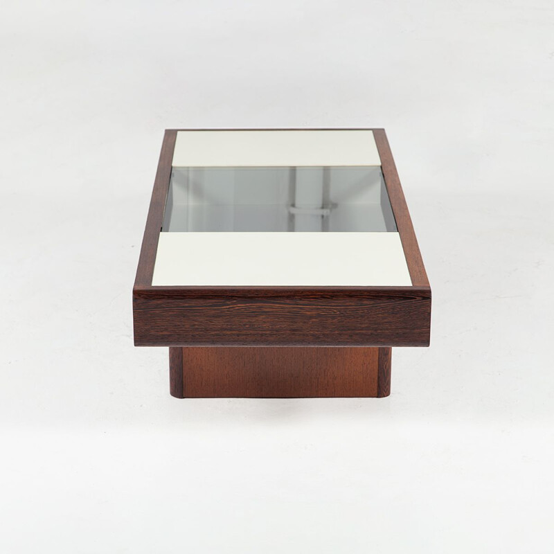 Table basse rectangulaire vintage en formica et wengé avec plateau en verre par 't Spectrum, 1970