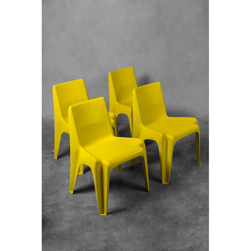 Ensemble de 4 chaises jaunes vintage par Helmut Bätzner pour Bofinger, 1964