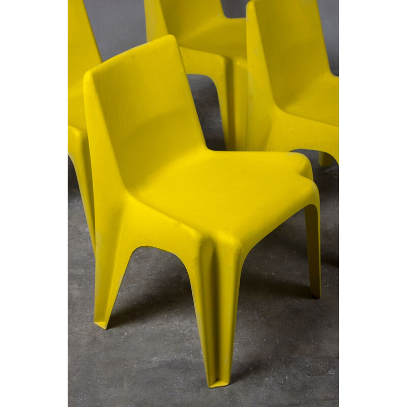 Ensemble de 4 chaises jaunes vintage par Helmut Bätzner pour Bofinger, 1964