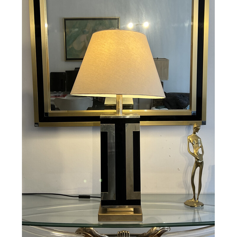 Lampe vintage noire et dorée, 1970