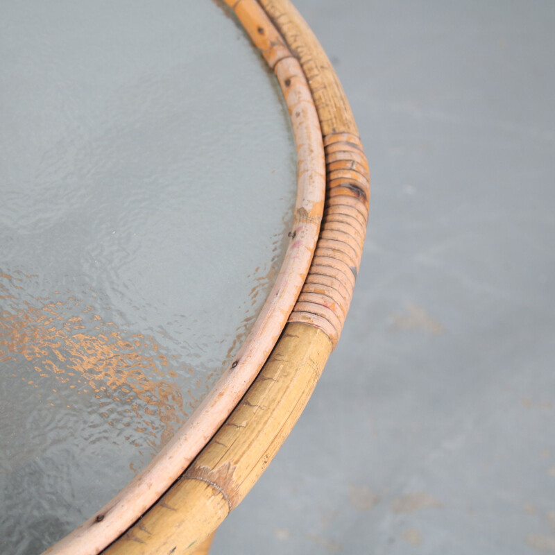 Vintage rattan and glass coffee table by Rohé, Netherlands 1950s