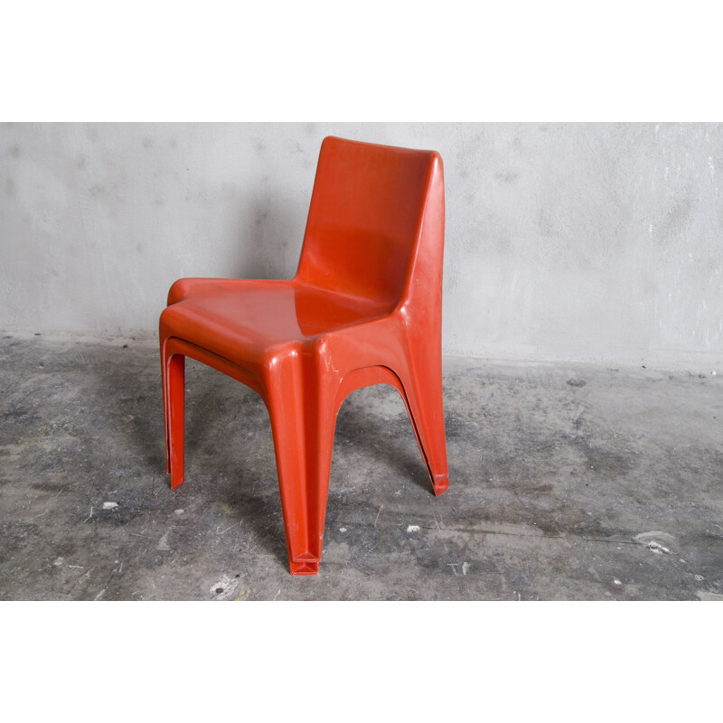 Pair of vintage red chairs by Helmut Bätzner for Bofinger, 1964
