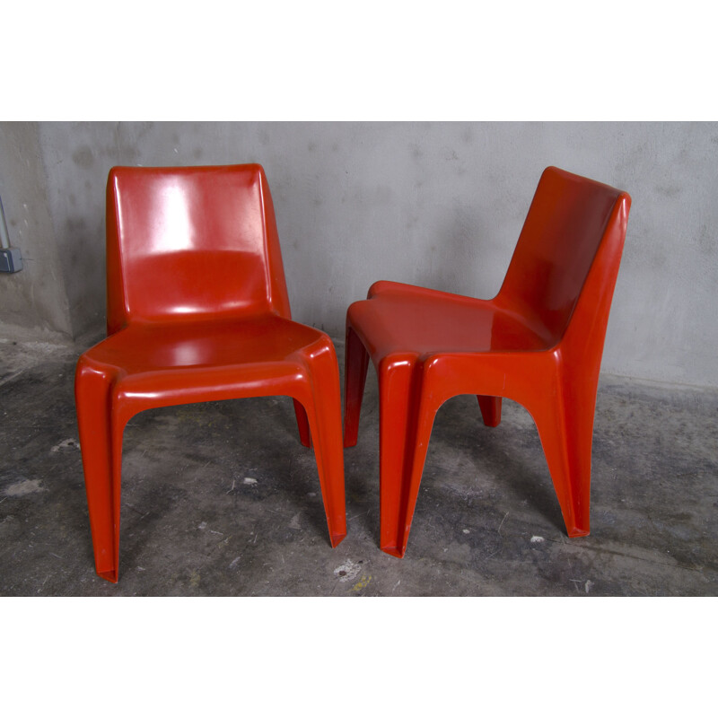 Pair of vintage red chairs by Helmut Bätzner for Bofinger, 1964