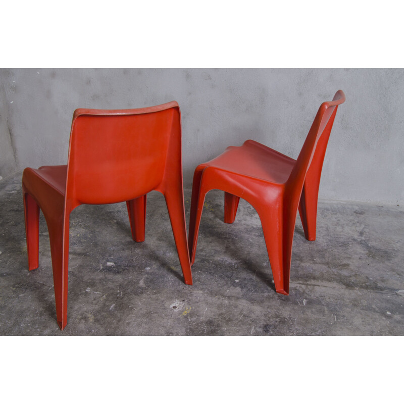 Pair of vintage red chairs by Helmut Bätzner for Bofinger, 1964