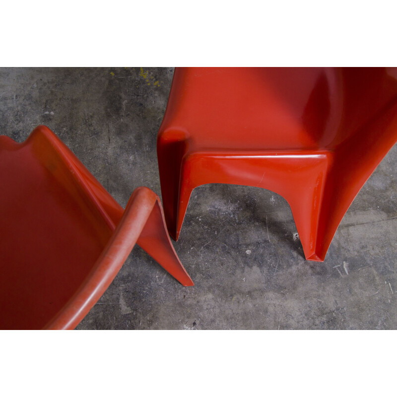 Paar vintage rode stoelen van Helmut Bätzner voor Bofinger, 1964