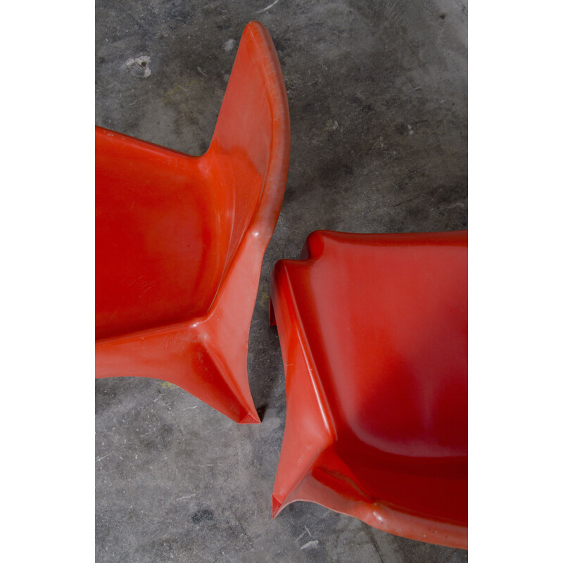 Pair of vintage red chairs by Helmut Bätzner for Bofinger, 1964