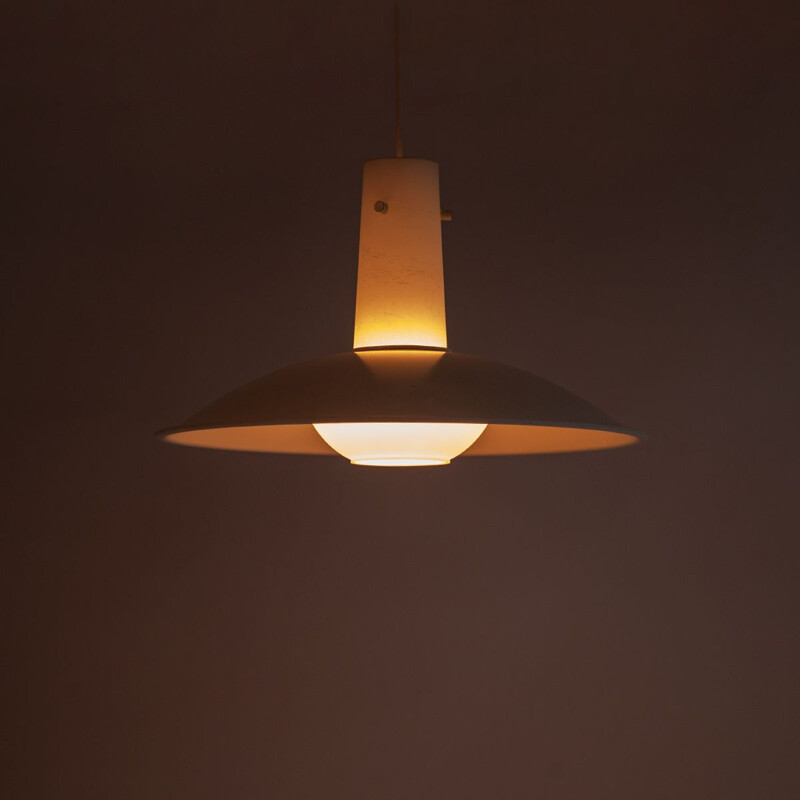 Vintage metal and milk glass pendant lamp by Anvia, 1960