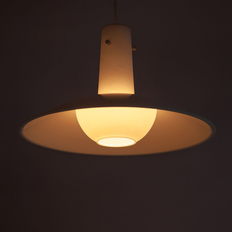 Vintage metal and milk glass pendant lamp by Anvia, 1960
