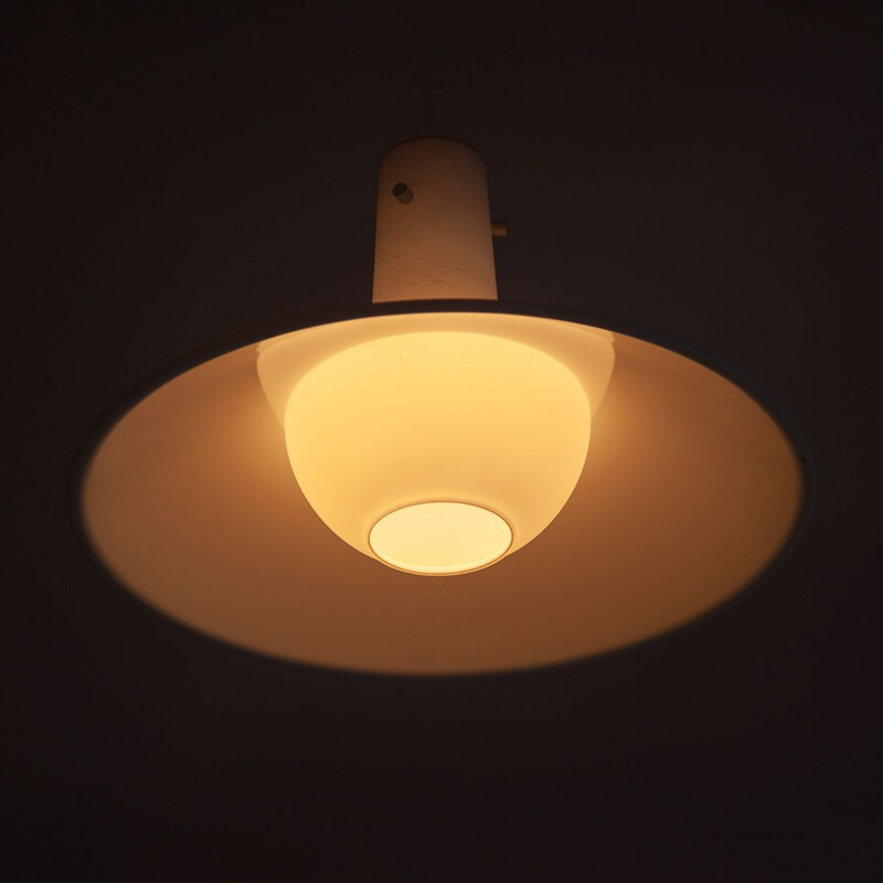 Vintage metal and milk glass pendant lamp by Anvia, 1960