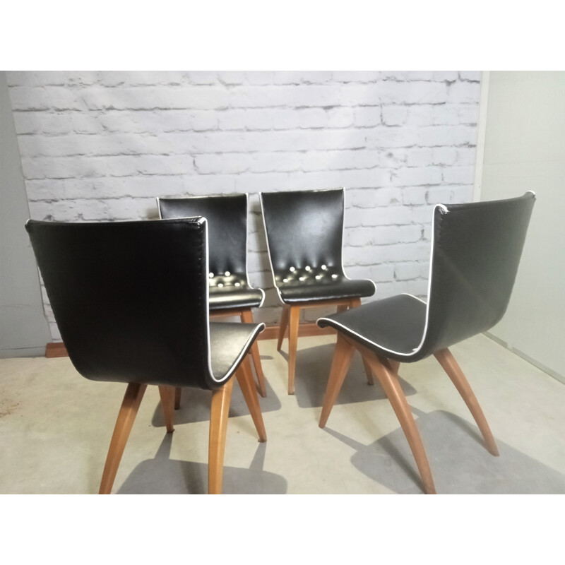 Ensemble de 4 chaises oscillantes vintage par G.J. Van Os pour Van Os Culemborg, 1950