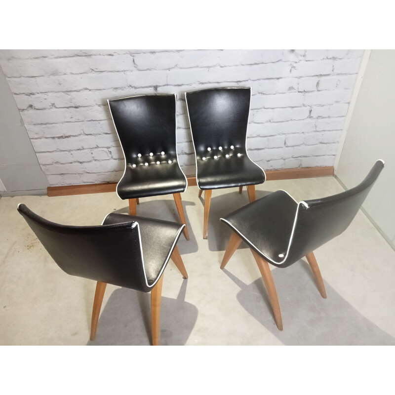 Set of 4 vintage swing dining chairs by G.J. Van Os for Van Os Culemborg, 1950s