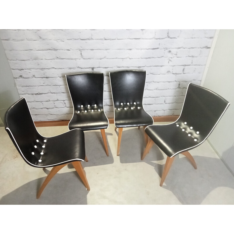 Set of 4 vintage swing dining chairs by G.J. Van Os for Van Os Culemborg, 1950s