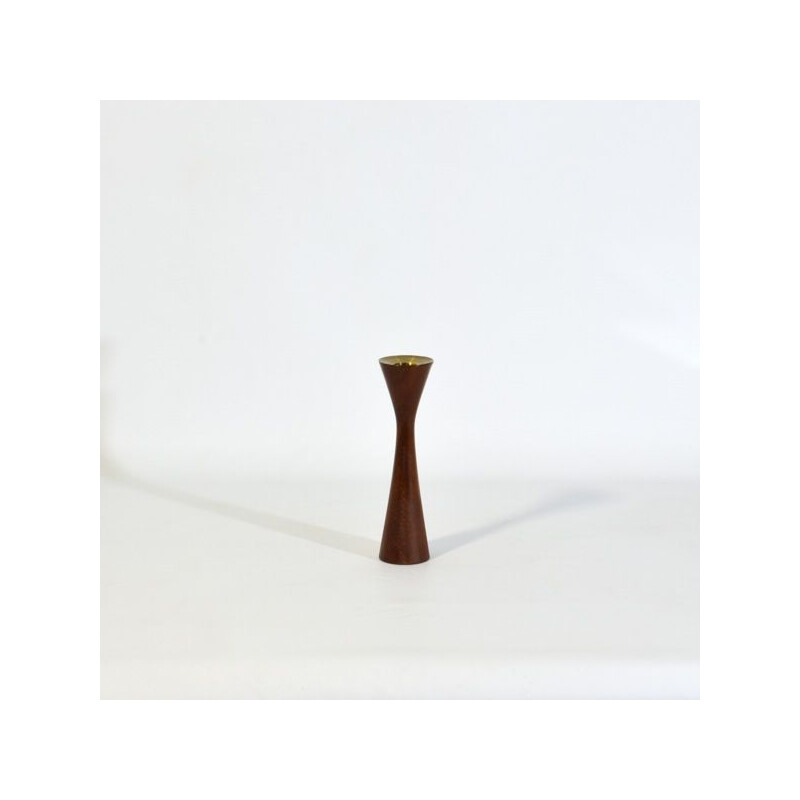 Scandinavian vintage teak and brass candlestick, 1960