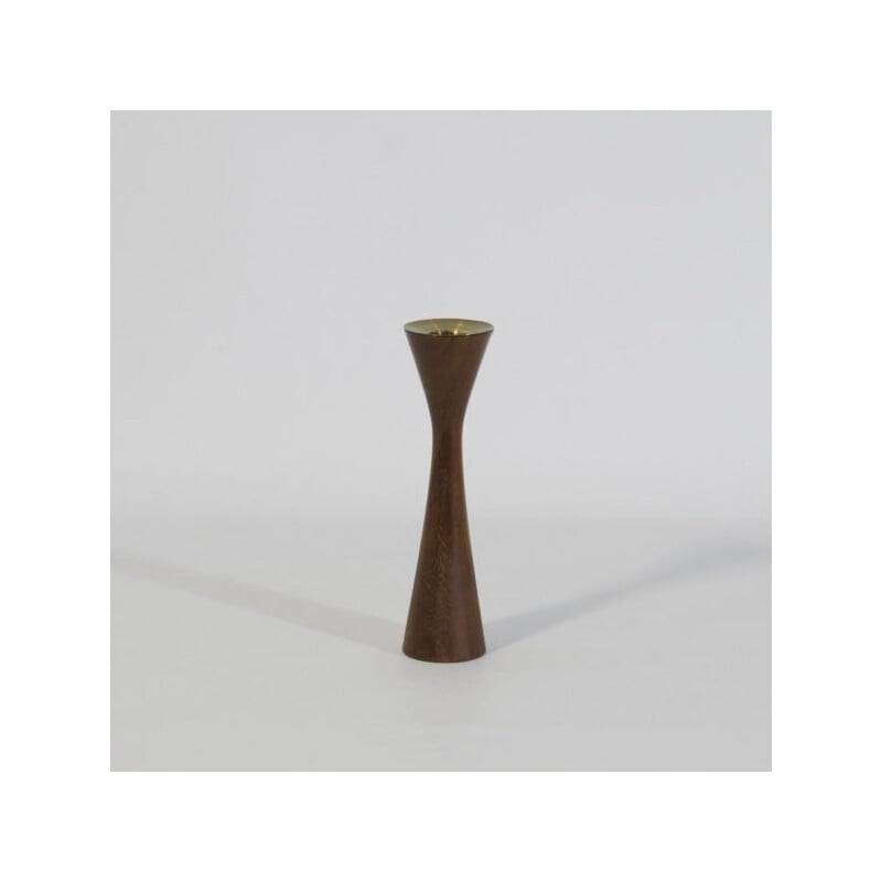 Candeliere scandinavo vintage in teak e ottone, 1960