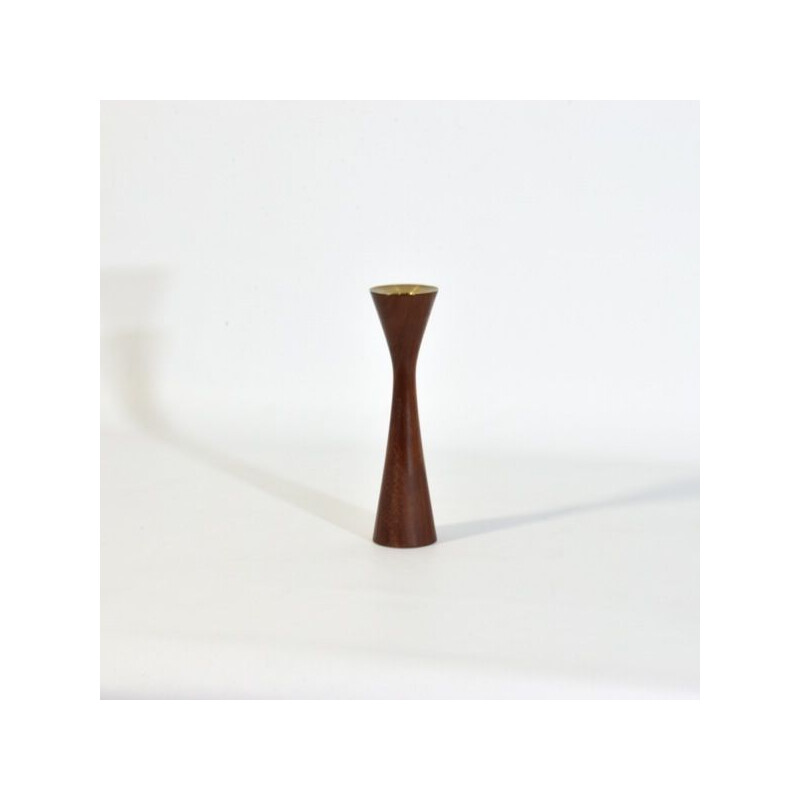 Candeliere scandinavo vintage in teak e ottone, 1960