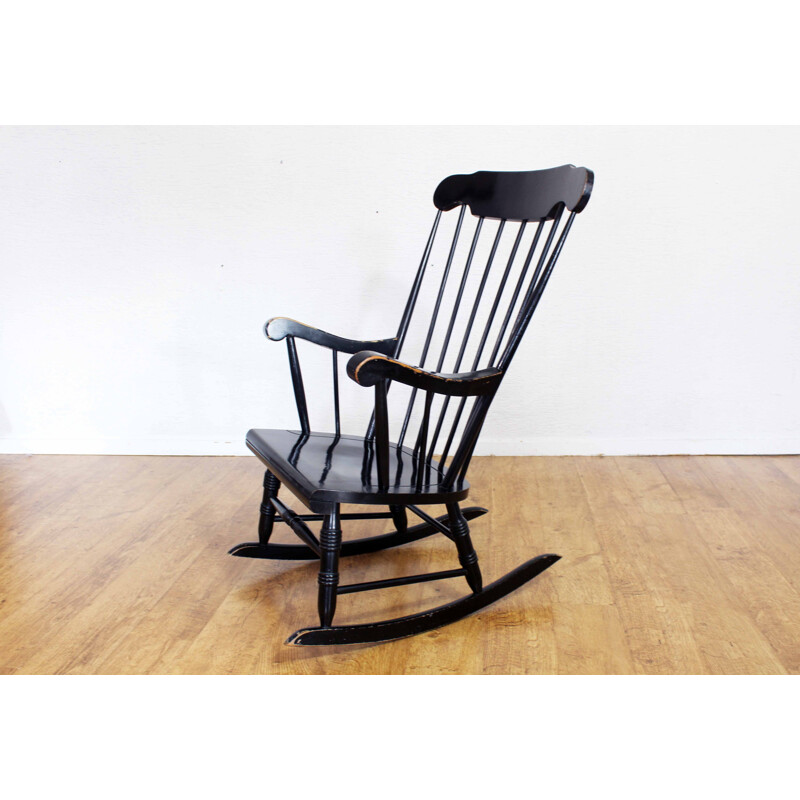 Chaise à bascule scandinave vintage noir, 1960