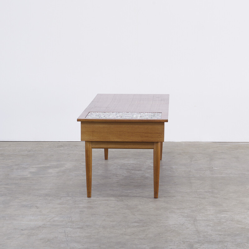 Teak coffee table with small tiles inlay - 1960s