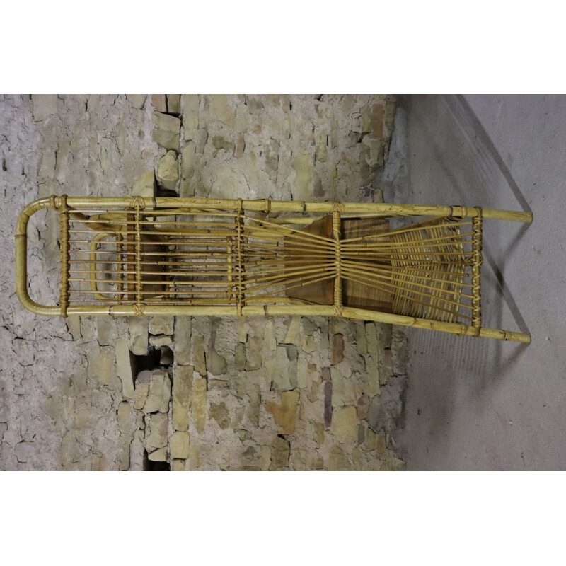 Vintage shelf in rattan and wood, 1960-1970