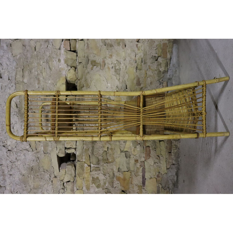 Vintage shelf in rattan and wood, 1960-1970