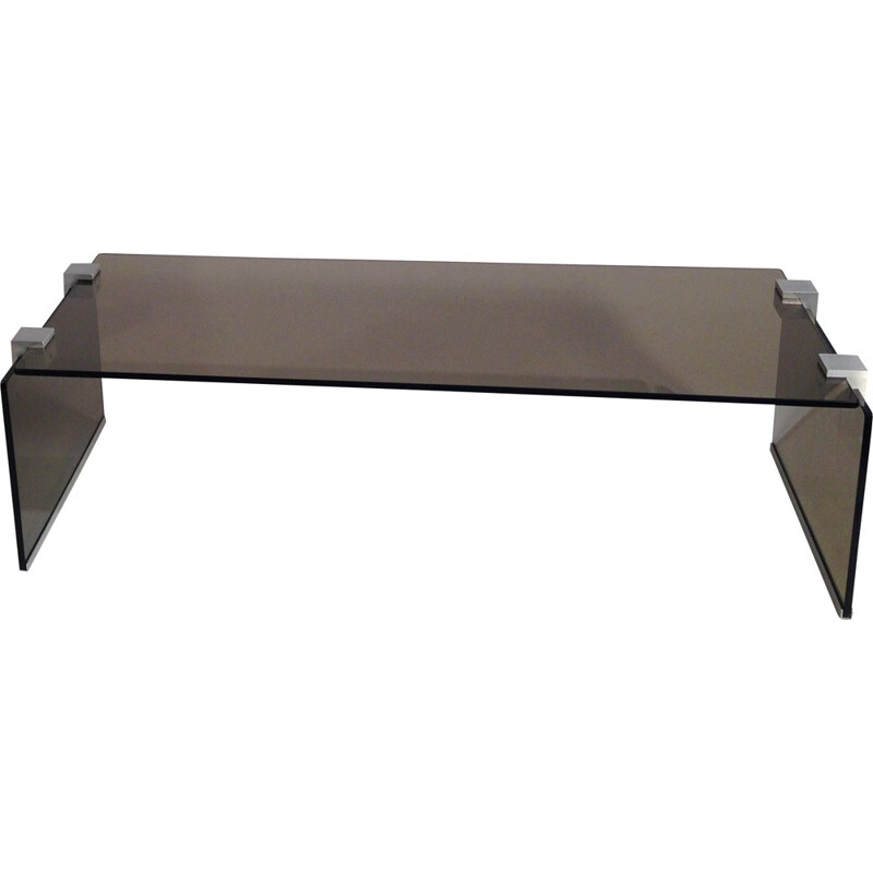 Vintage coffee table in glass and brushed aluminum, 1970