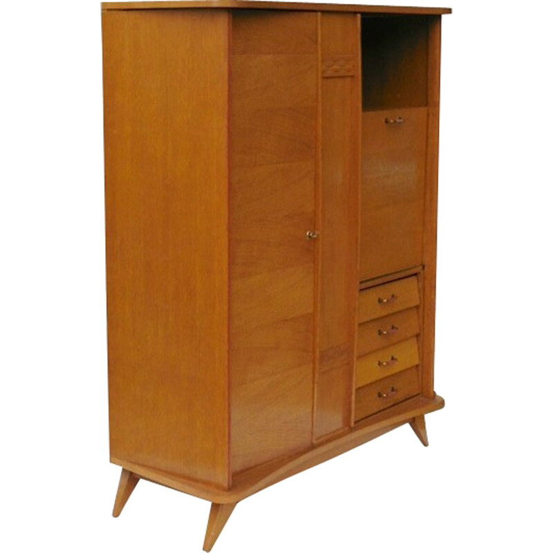 Armoire secretaire penderie en bois - 1950