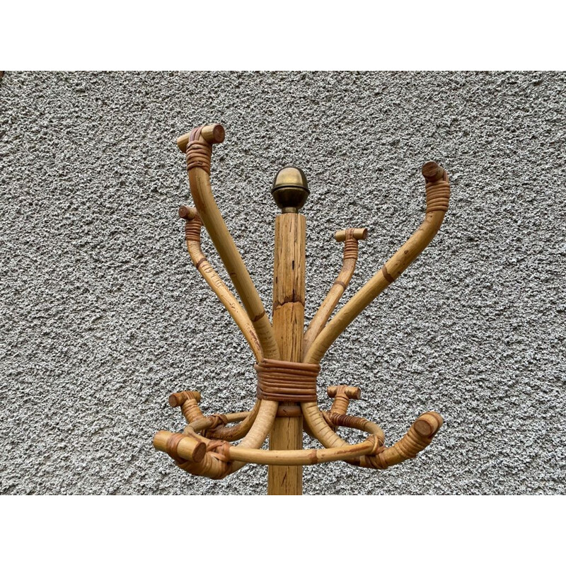 Vintage parrot coat rack in rattan, 1970