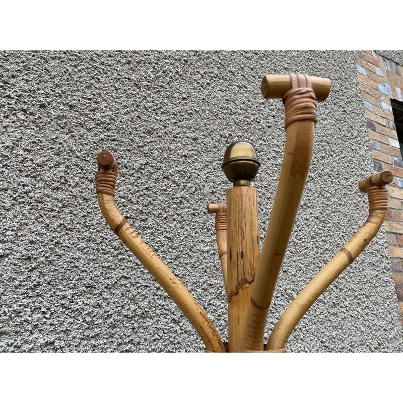 Vintage parrot coat rack in rattan, 1970