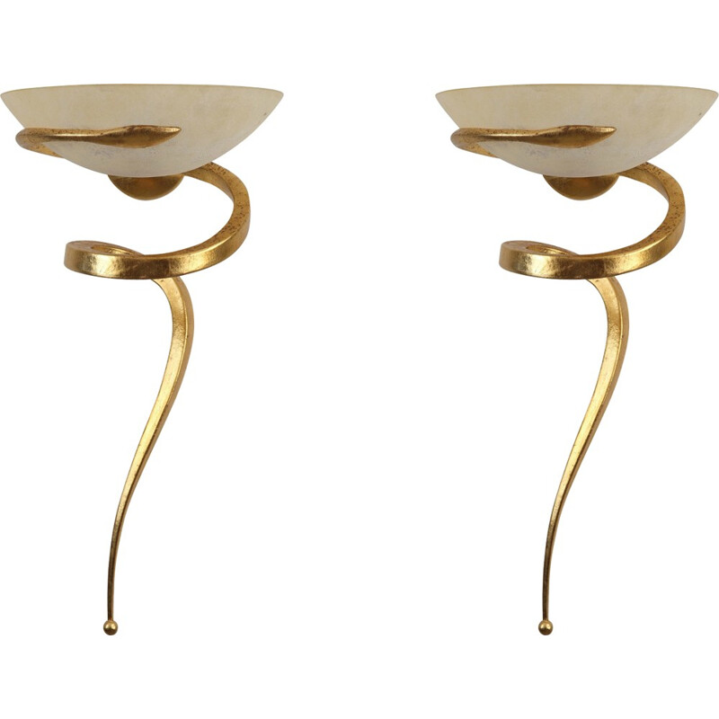 Pair of Lamp "Teo" wall lamps in aluminum and glass, Enzo CIAMPALINI - 1970s