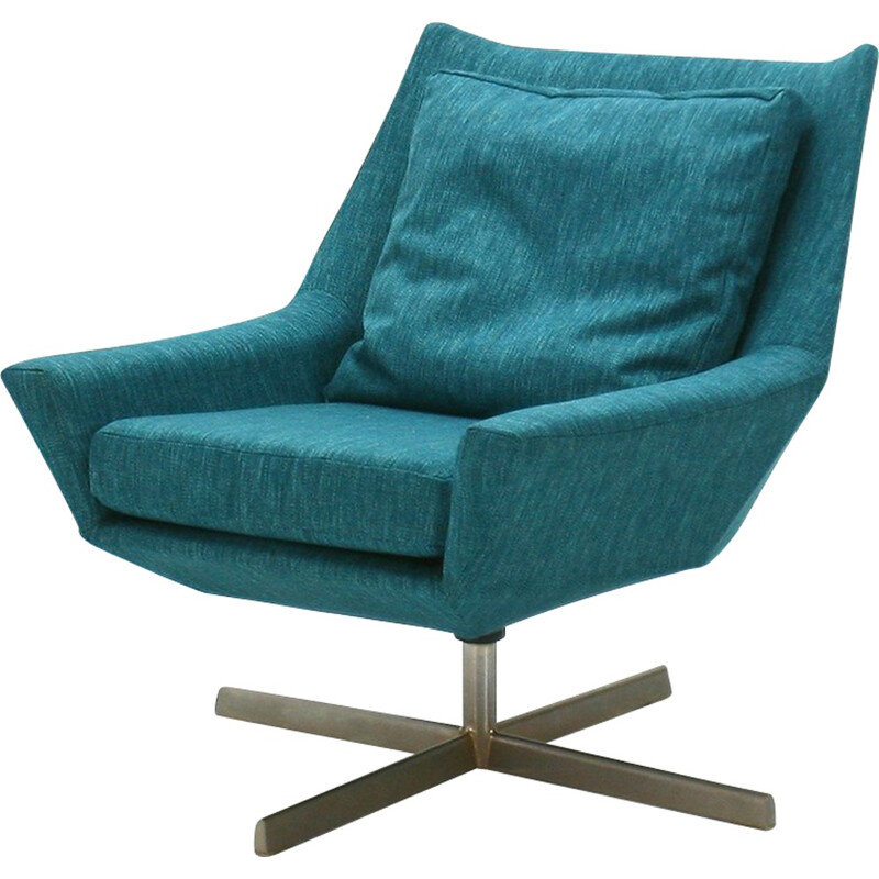 Fauteuil pivotant en métal et tissu bleu, Bert LIEBER - 1961