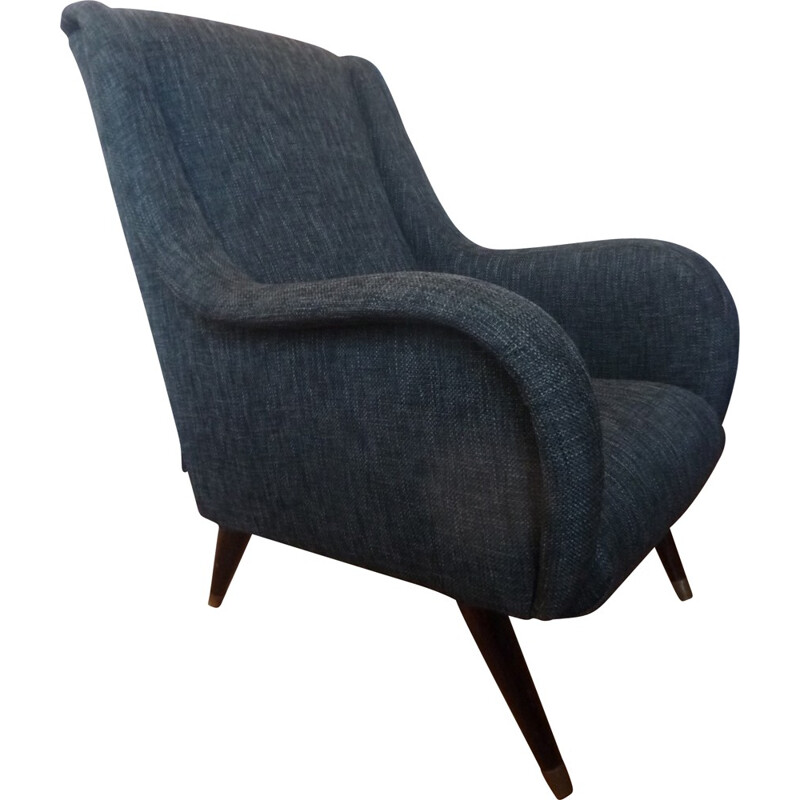 Sillón de época restaurado en tejido gris oscuro - 1950