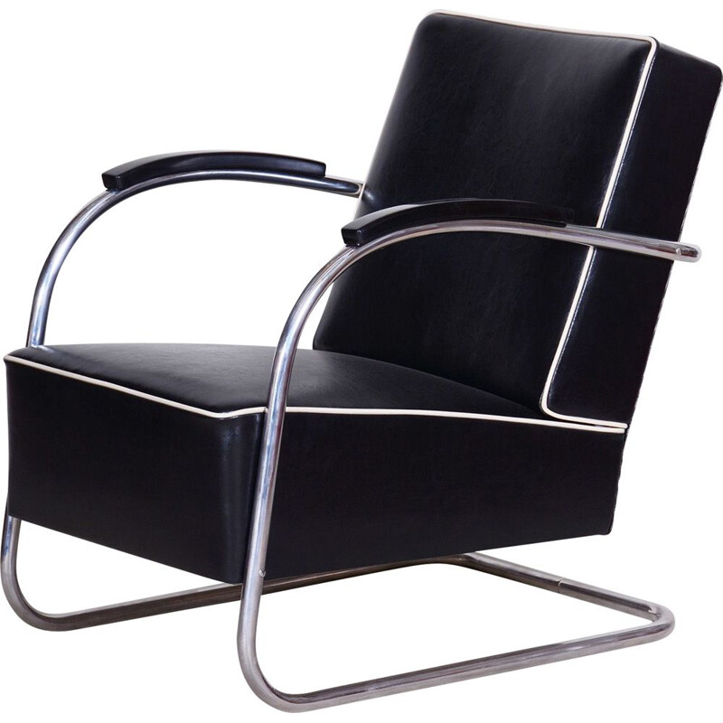 Vintage black leather armchair by Mucke-Melder, 1930s