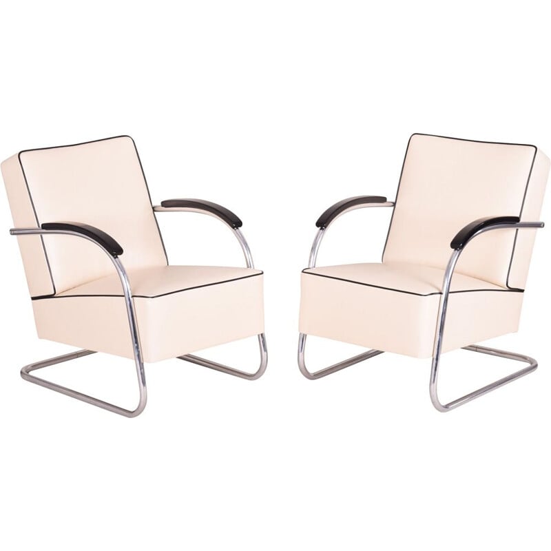 Paar weiße Vintage Bauhaus-Sessel von Mucke Melder, 1930