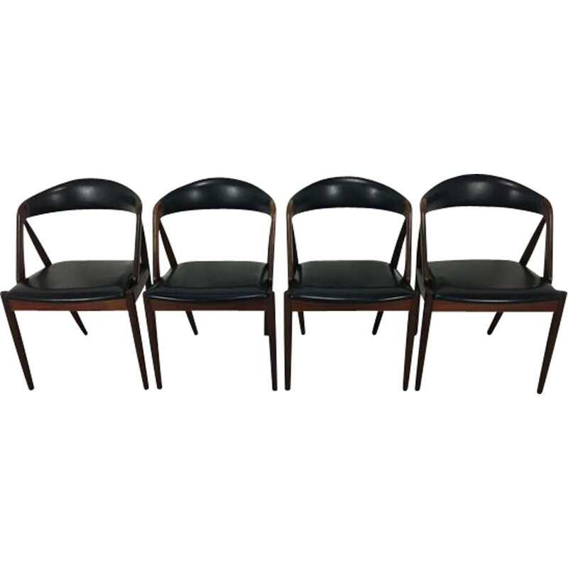 Set of 4 vintage black leatherette chairs by Kai Kristiansen