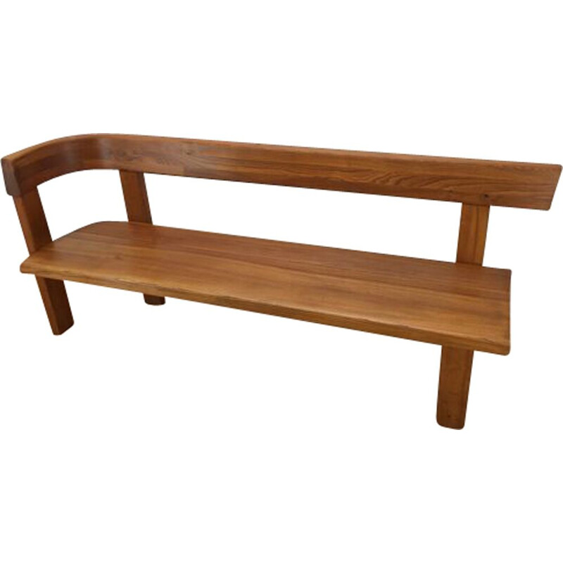 Vintage elmwood bench by Pierre Chapo