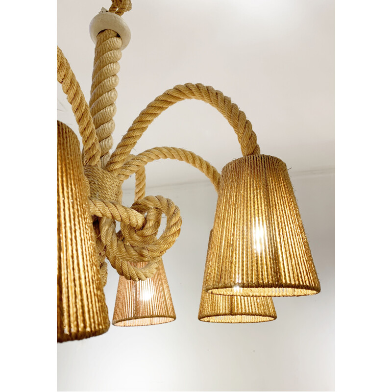 Mid-century rope chandelier by Audoux Minet, France 1970s