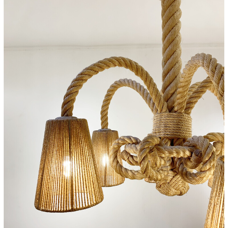 Mid-century rope chandelier by Audoux Minet, France 1970s