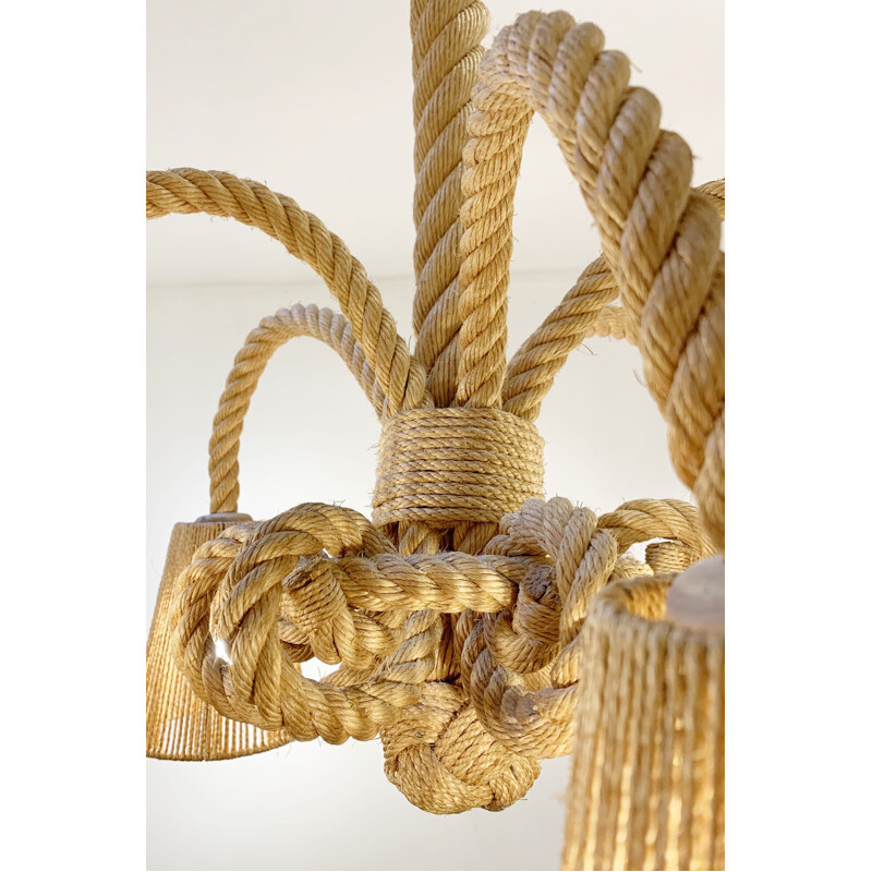 Mid-century rope chandelier by Audoux Minet, France 1970s