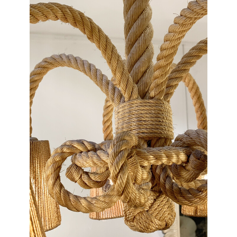 Mid-century rope chandelier by Audoux Minet, France 1970s