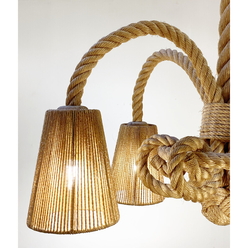 Mid-century rope chandelier by Audoux Minet, France 1970s