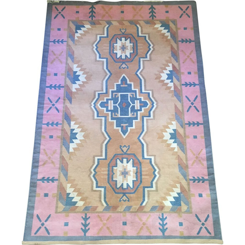 Vintage Kilim rug in pure cotton pastel colors