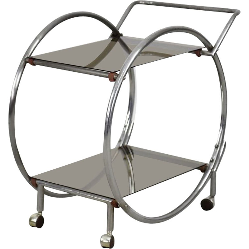 Art Deco round chrome and glass cart, 1930