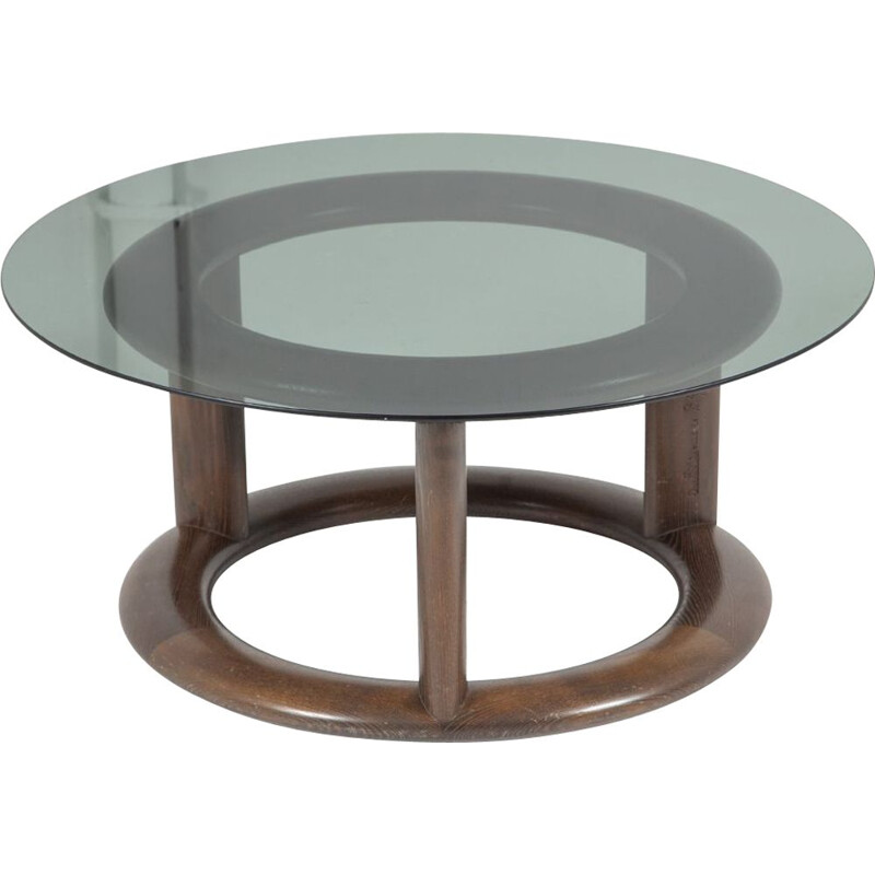 Vintage glazen en mahonie salontafel van Burkhard Vogtherr voor Rosenthal, 1970