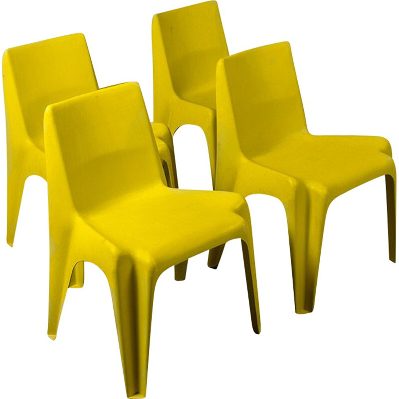 Ensemble de 4 chaises jaunes vintage