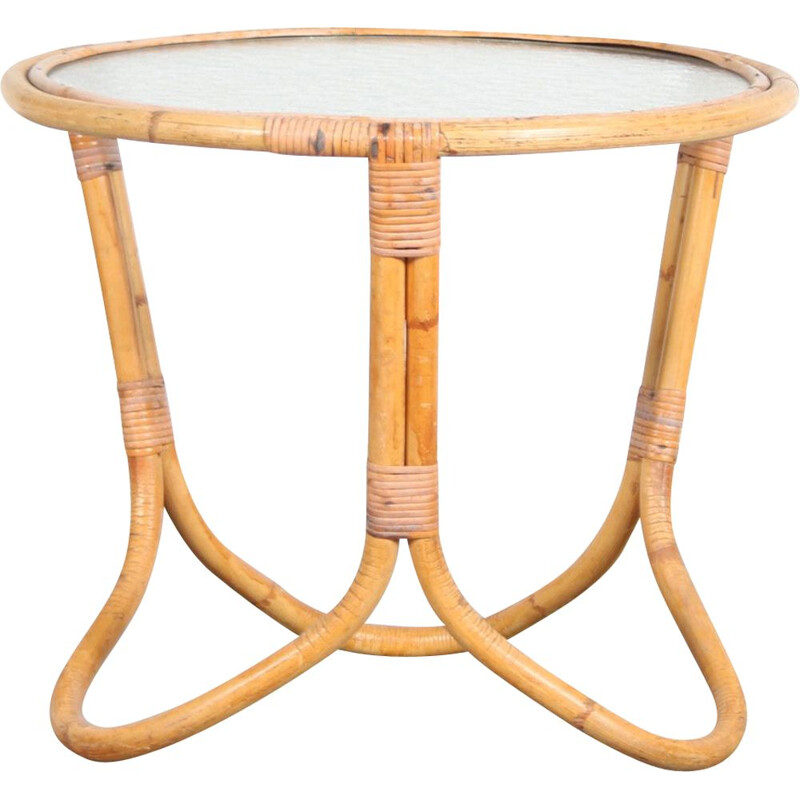 Vintage rattan and glass coffee table by Rohé, Netherlands 1950s