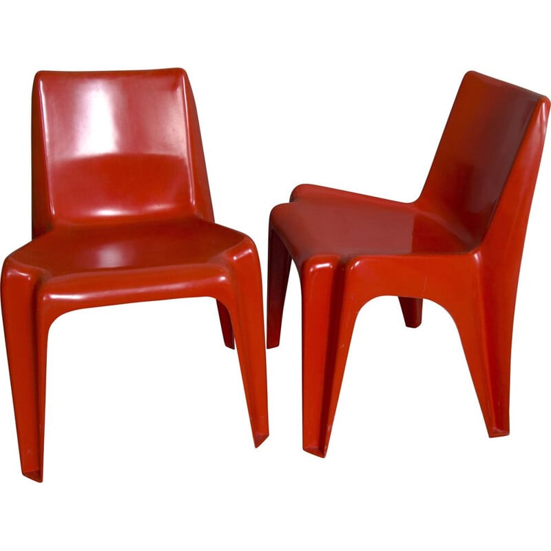 Pair of vintage red chairs by Helmut Bätzner for Bofinger, 1964